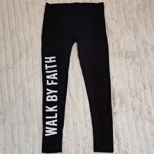 Boxercraft Black Leggings with 'Walk By Faith' White Print